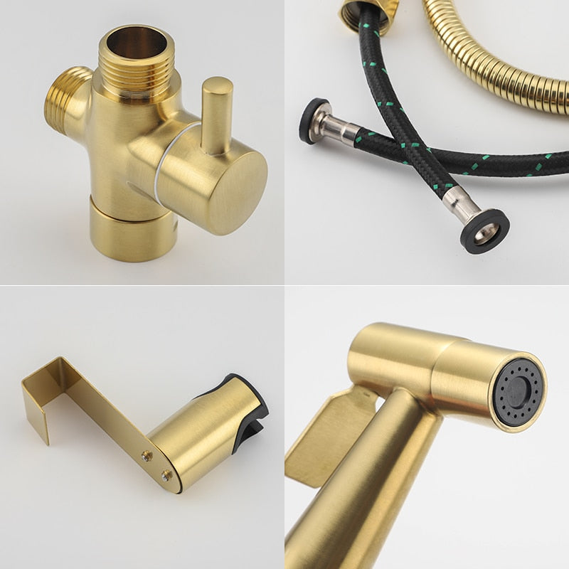 Brushed gold 3/4 hand held shataff bidet sprayer kit