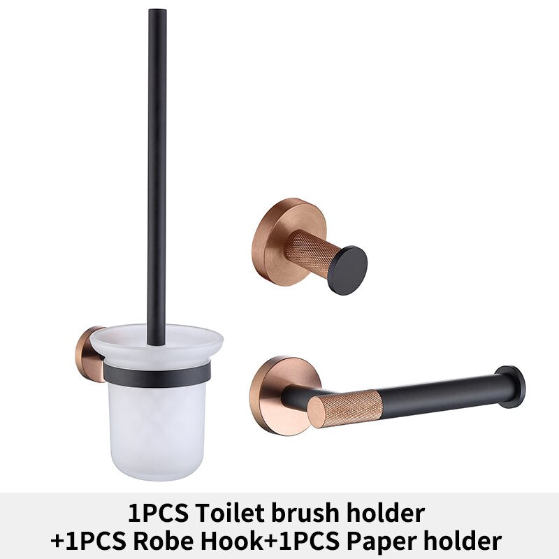 Black with Rose Gold Bathroom Accessories