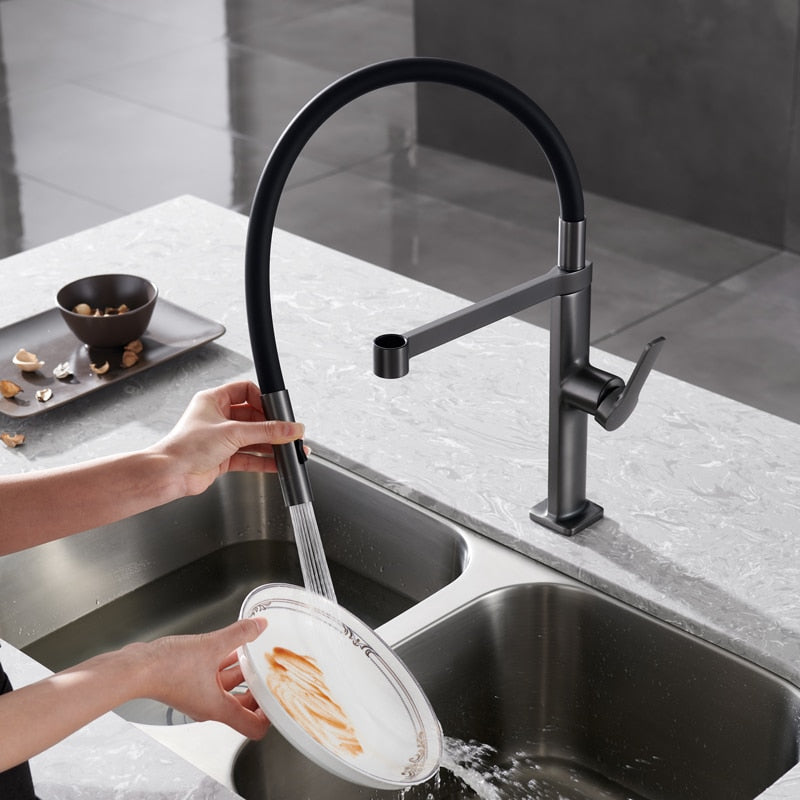 New 2025 design Barolo-Nordic design-Black with brushed gold -black matte-gun grey  tall 21" pull our dual spray kitchen faucet