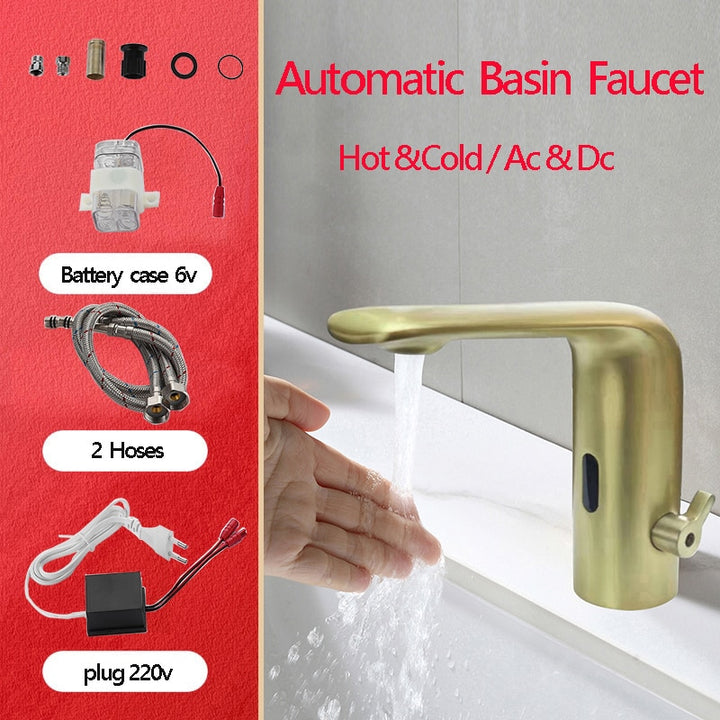 Brushed gold- Commercial and Residence Single hole motion sensor bathroom faucet