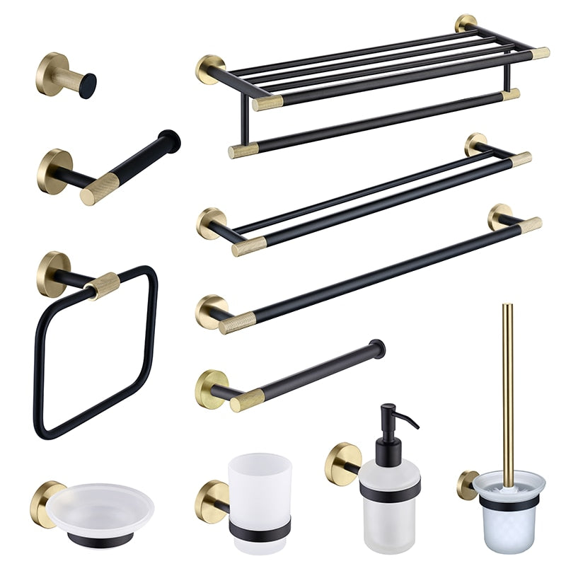 CARA-Black with brushed gold two tone bathroom accessories