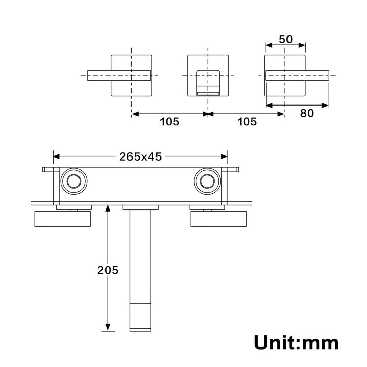 Black wall mounted 2 lever control wall mounted bathroom faucet