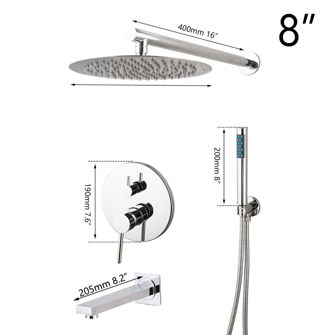 Chrome round CUPC-8-10-12-16 Inch rain head 2 or 3 way function diverter Pressure Balance shower kit