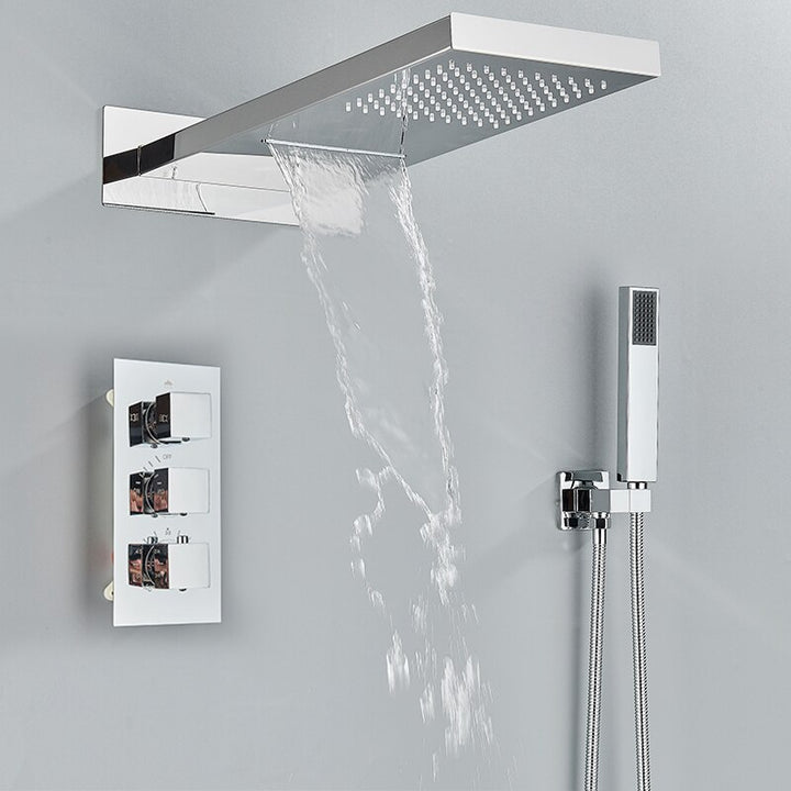 Brushed Gold Square Thermostatic  3-way function shower kit