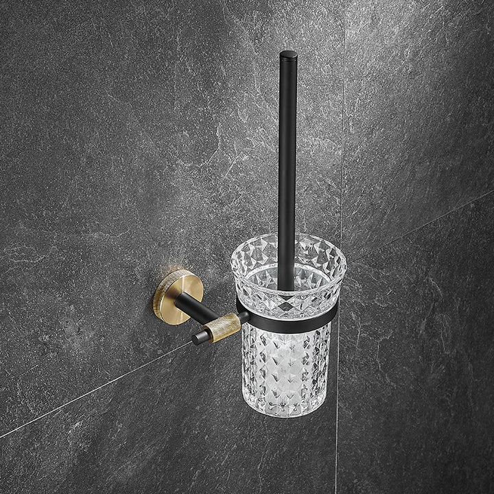 Black with brushed gold bathroom accessories set