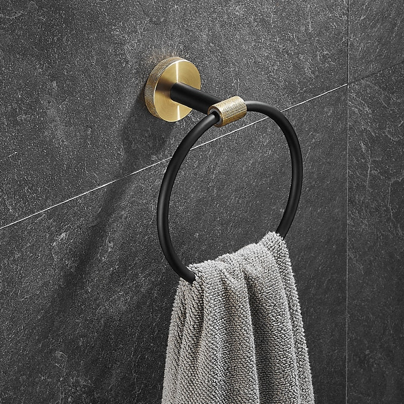 Black with brushed gold bathroom accessories set