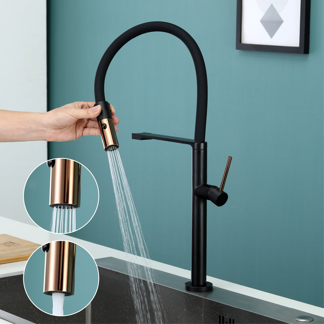 Grey Gun-Black with Rose Gold-Black Matte  Tall Kitchen Faucet