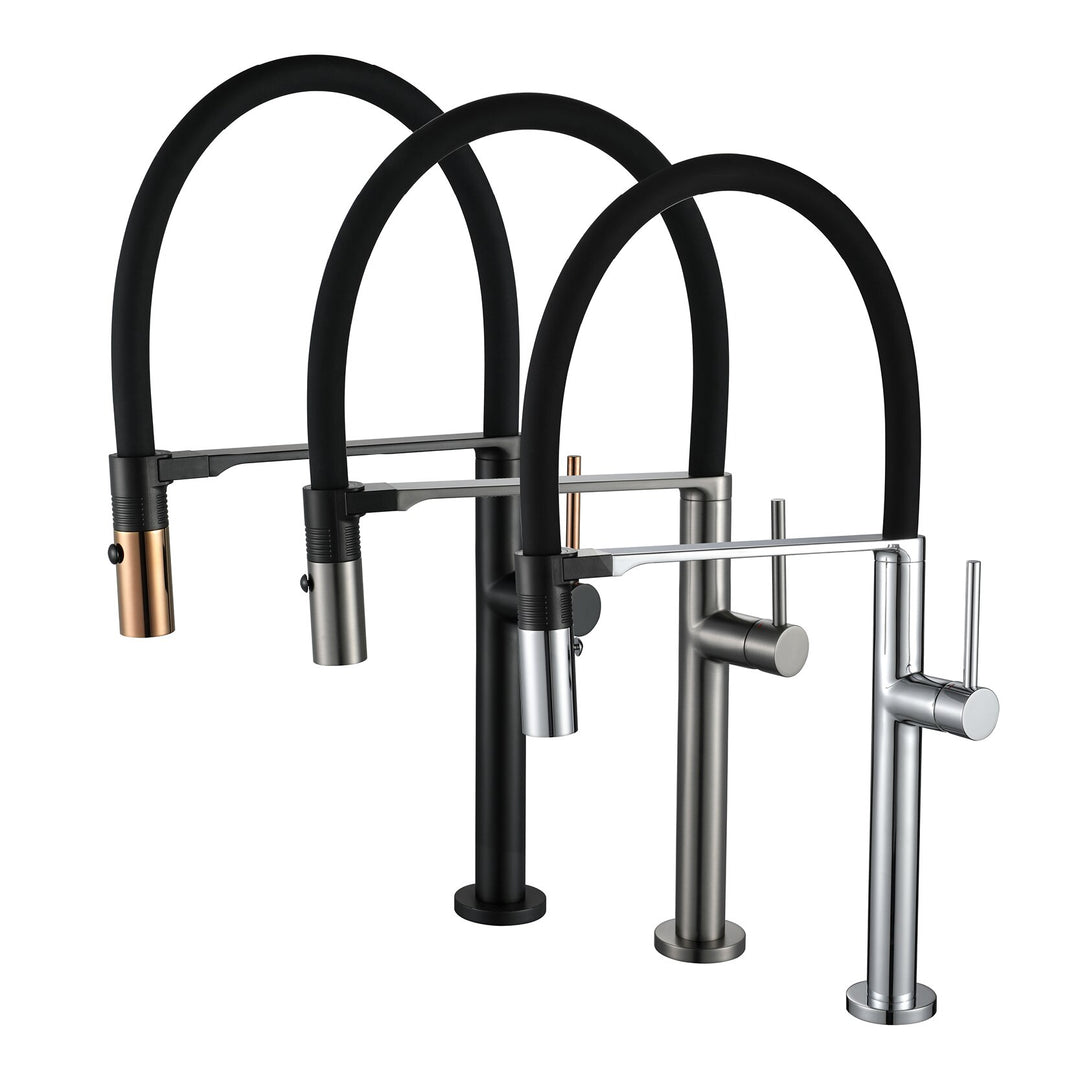 Grey Gun-Black with Rose Gold-Black Matte  Tall Kitchen Faucet