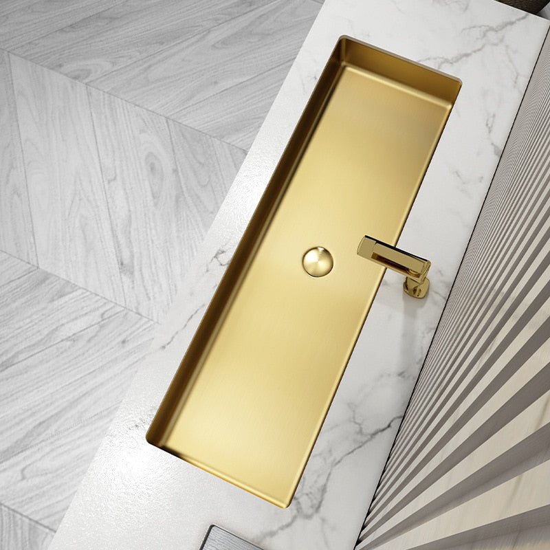 Brushed Gold-Grey Gun Rectangular Undermount Bathroom 39"x12"