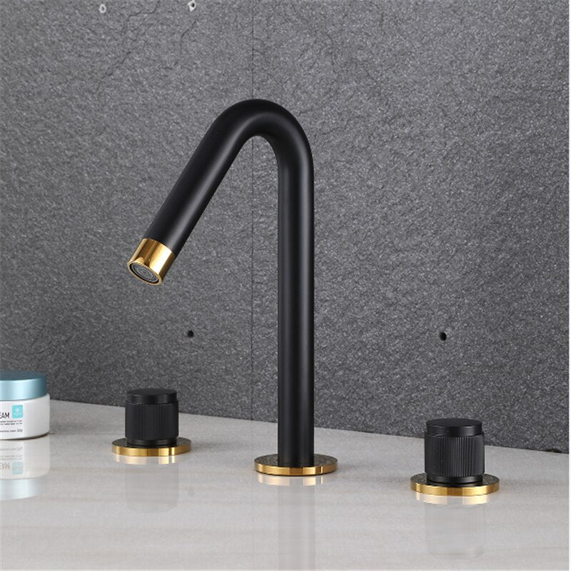 New 2023 Black with gold two tone 8" inch wide spread bathroom faucet