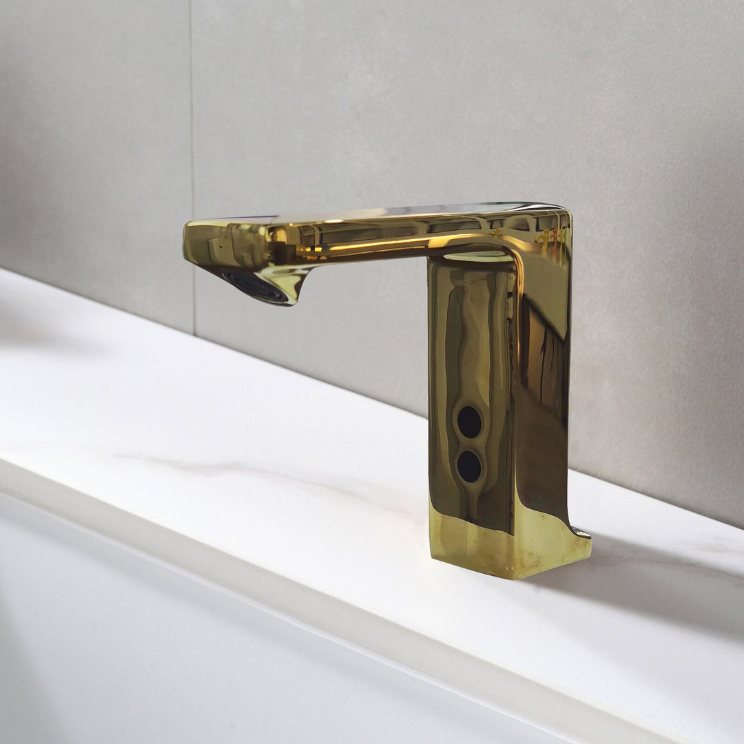 Gold polish square commercial sensor bathroom single hole faucet