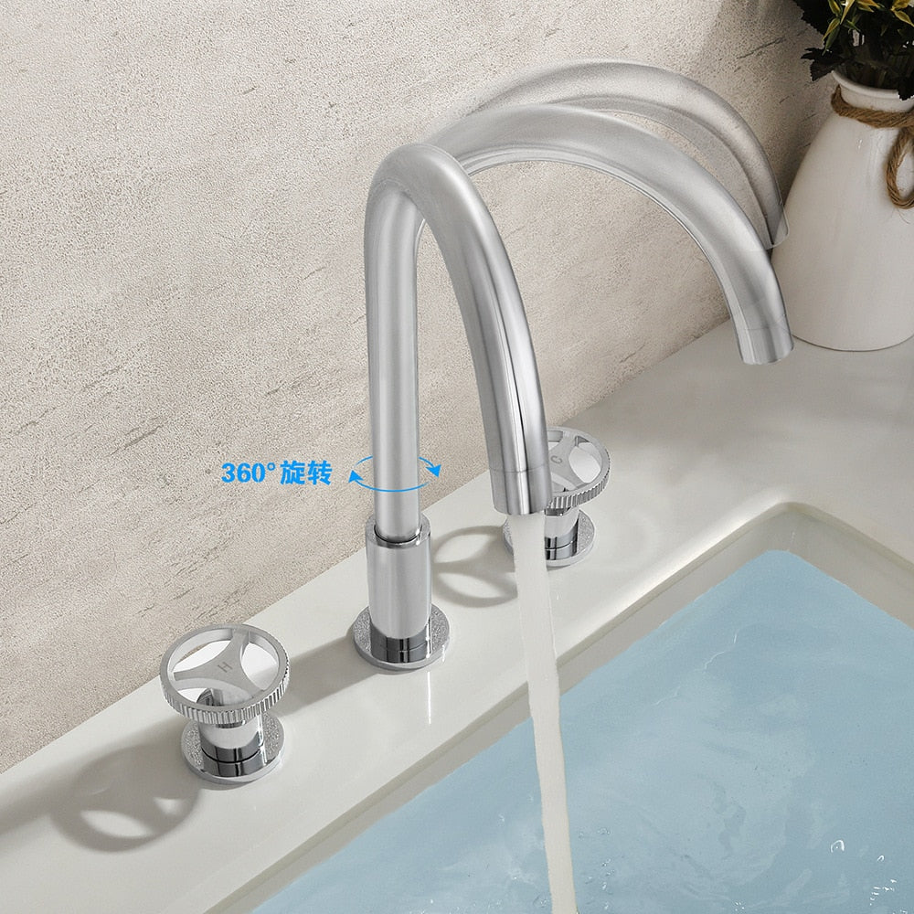 Bergen-Brushed gold Industrial 8" Inch widespread bathroom faucet