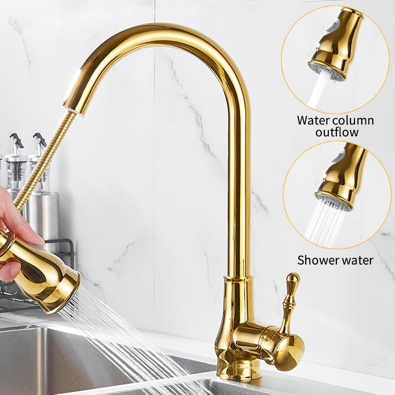 Gold Victorian pull out dual sprayer kitchen faucet