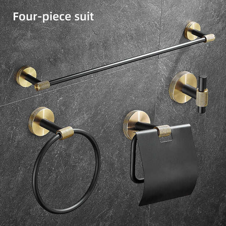 Black with brushed gold bathroom accessories set