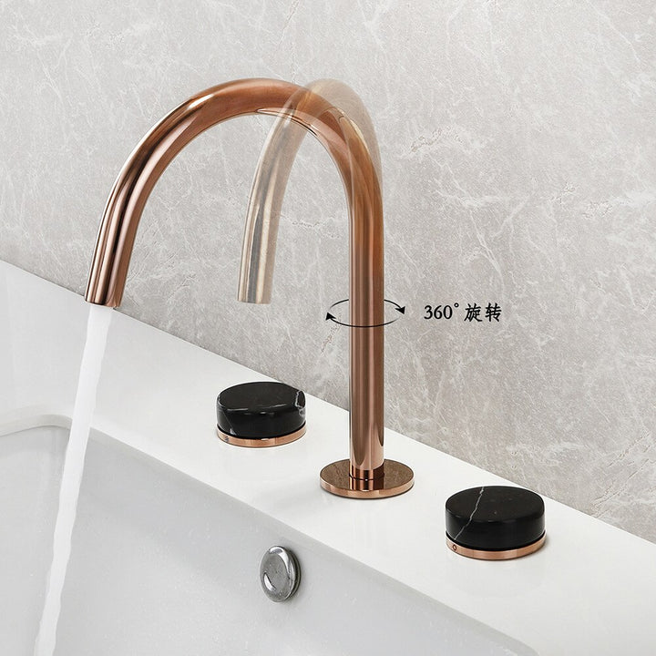 IBIZA 2-Rose gold with black marble round handles 8" inch wide spread bathroom faucet