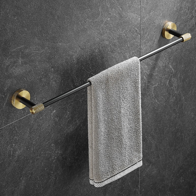 Black with brushed gold bathroom accessories set