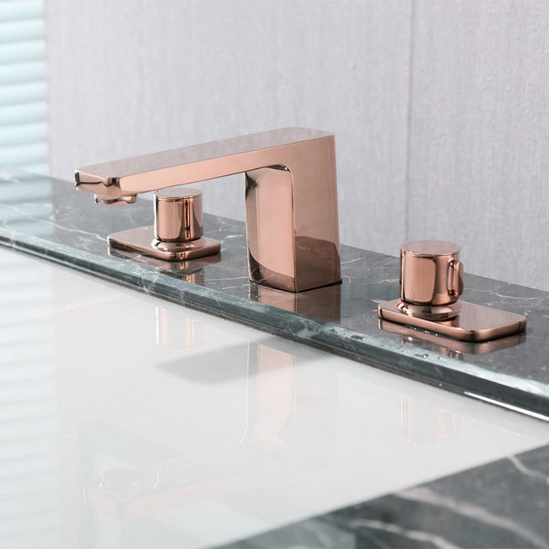 Porto-Rose Gold Polished-Gold-Black Matte  8" wide spread bathroom faucet