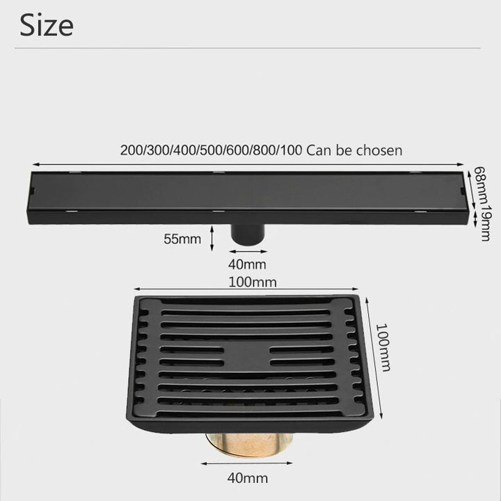 Off Set Black Linear Shower Drains left or right side drain