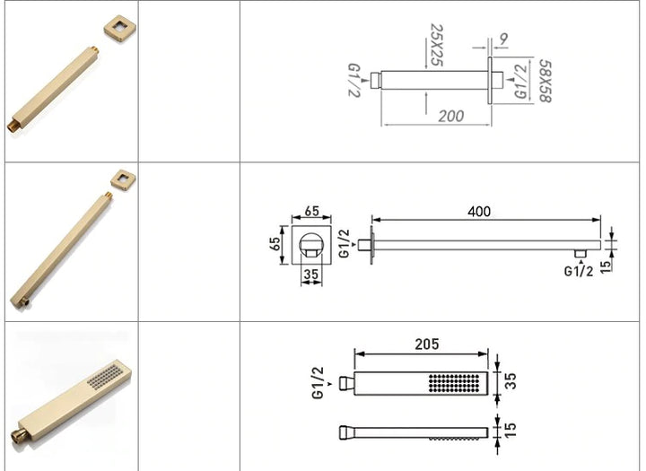 Brushed Gold Thermostatic Rain and Tub Filler 3 Way Diverter Shower Kit