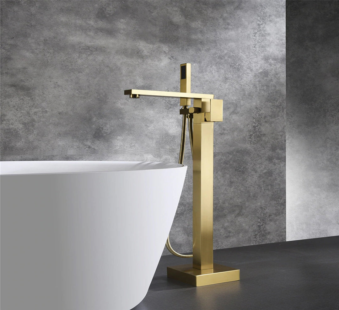 Brushed gold freestanding bathtub filler