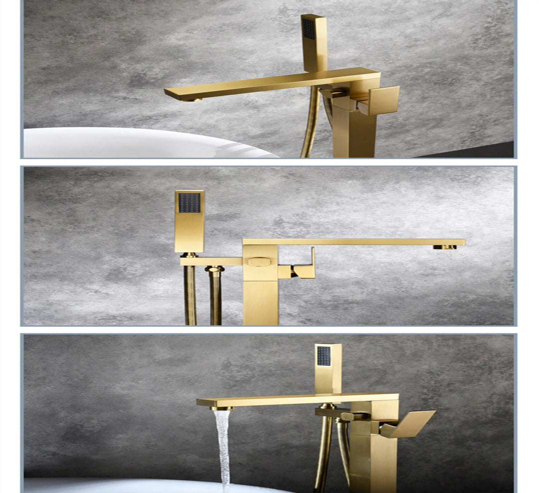 Brushed gold freestanding bathtub filler