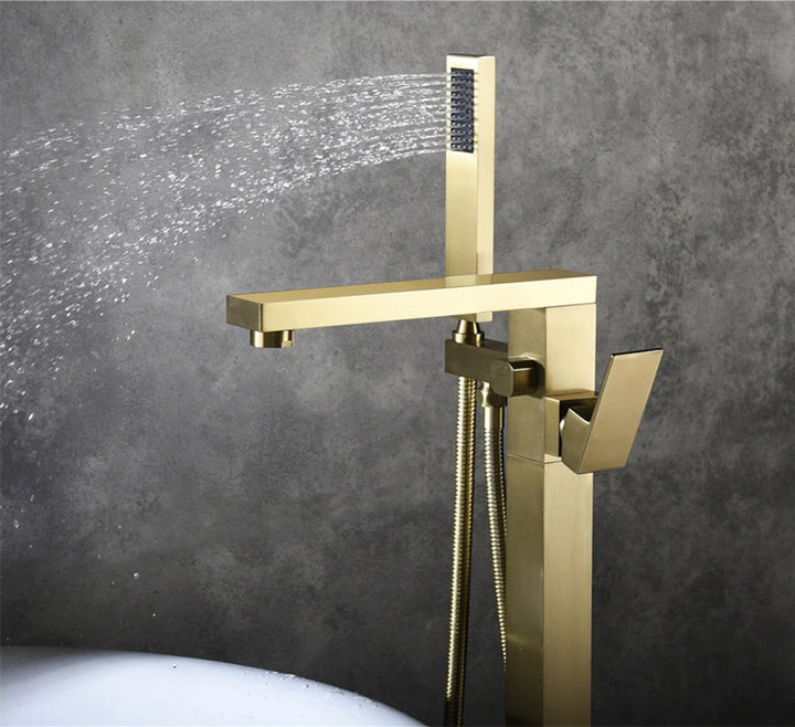 Brushed gold freestanding bathtub filler