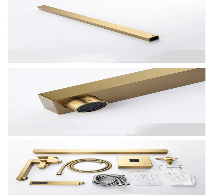 Brushed gold freestanding bathtub filler