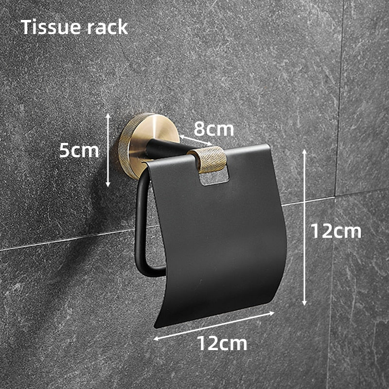 Black with brushed gold bathroom accessories set