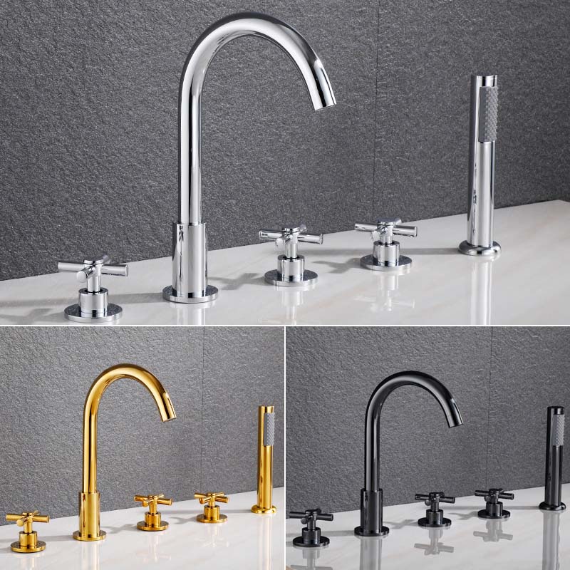 Cross Handle Deckmount Bathtub filler faucet 5 holes completed set