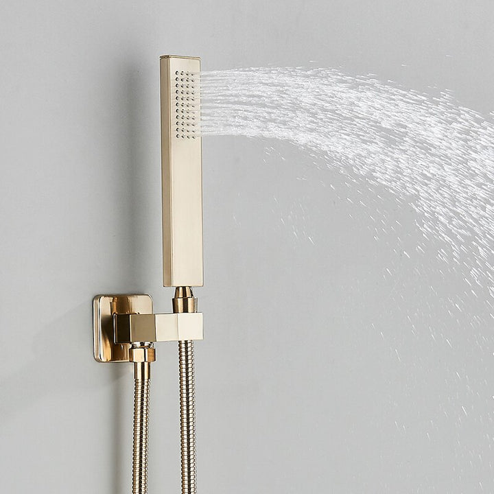 Brushed Gold Square Thermostatic  3-way function shower kit