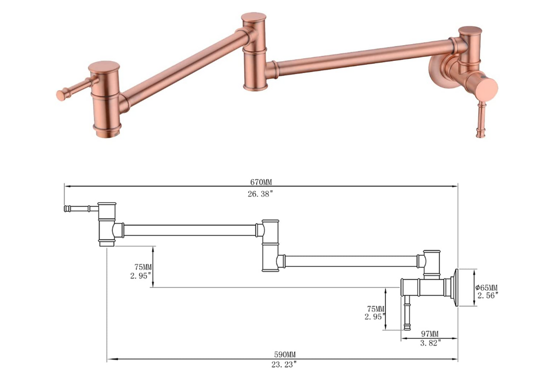 Copper wallmounted pot filler faucet