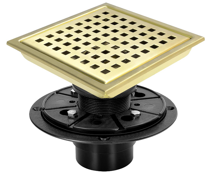 Brushed gold square shower drain 6" x6"