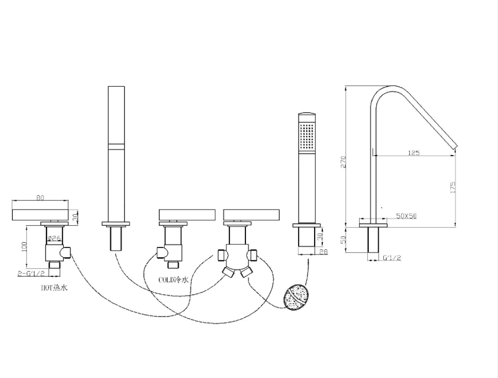 Chrome Deckmounted Twisted Bathtub Filler Faucet