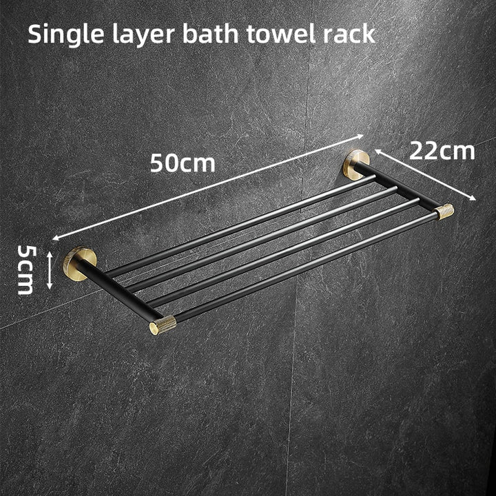 Black with brushed gold bathroom accessories set