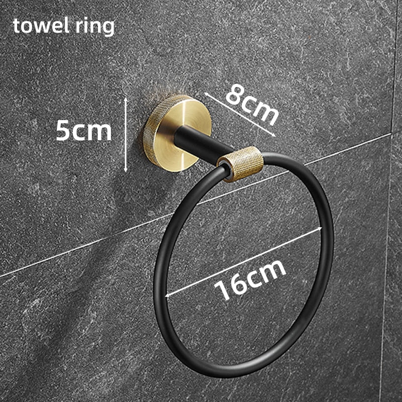 Black with brushed gold bathroom accessories set