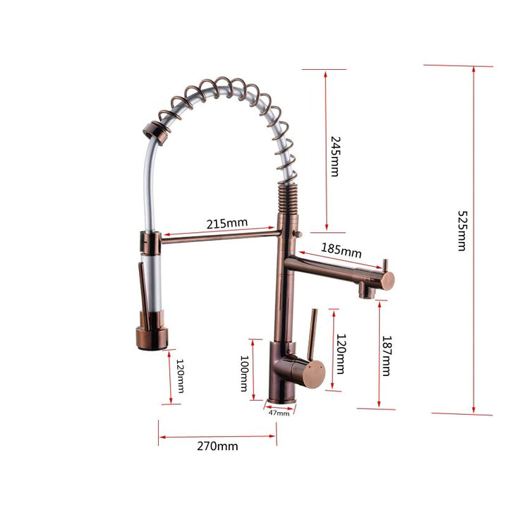 ROSITA-Black with Rose Gold Spring Chef Pot Filler and Pull out dual sprayer kitchen faucet