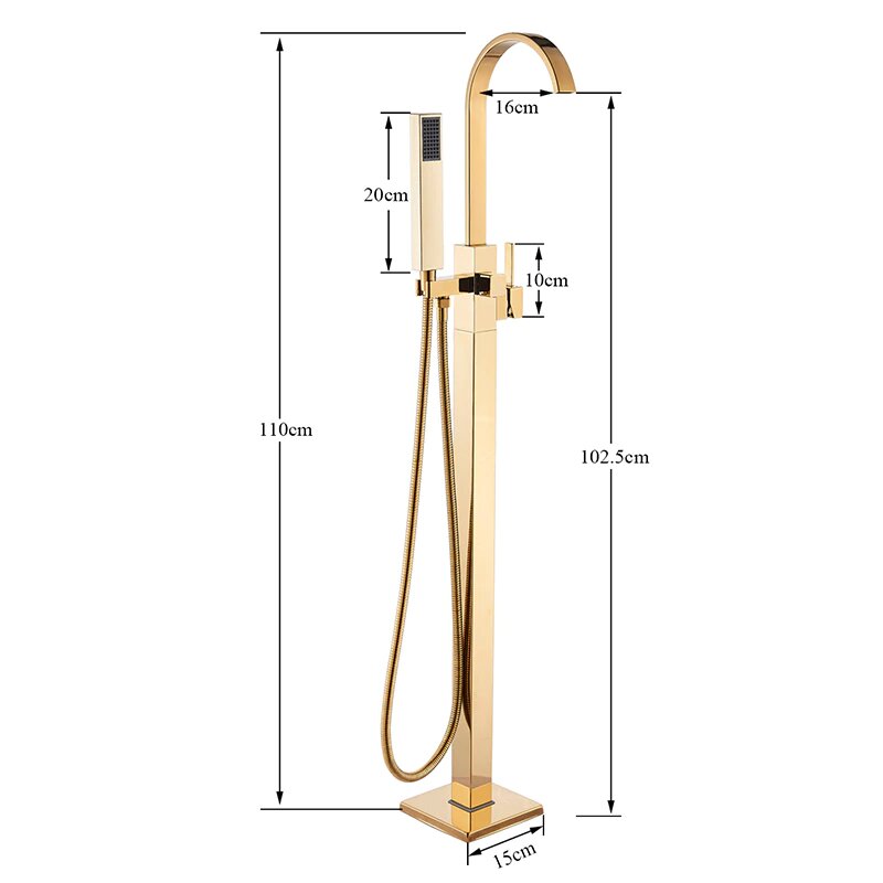 Gold polished free standing tub filler faucet set