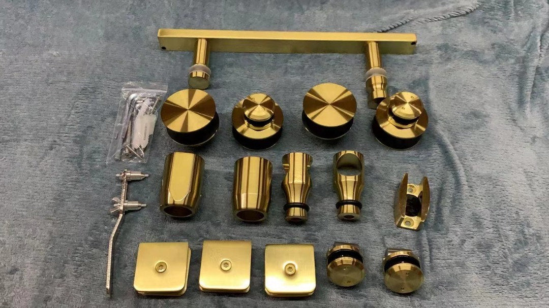 Gold polished brass frameless sliding shower glass door hardware kit SS05