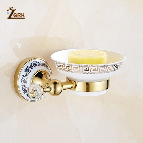 Gold polished with porcelain Victorian antique bathroom accessories