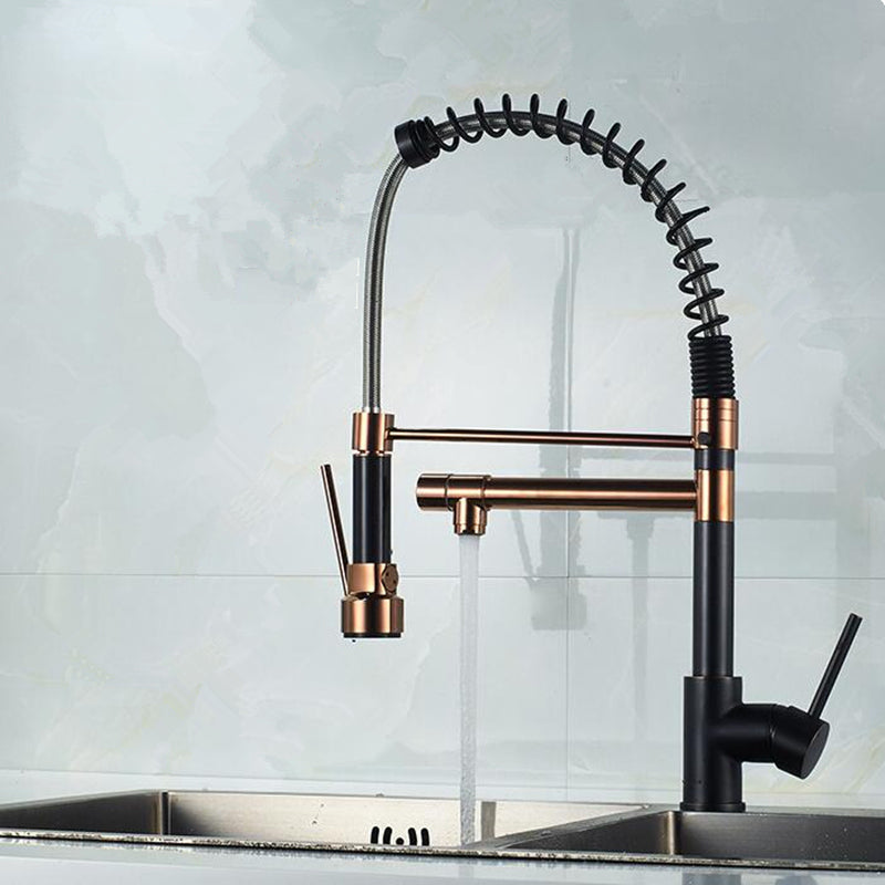 ROSITA-Black with Rose Gold Spring Chef Pot Filler and Pull out dual sprayer kitchen faucet