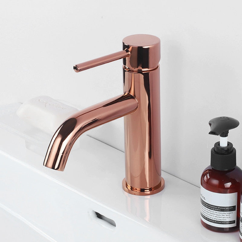 Rose gold polished single hole bathroom faucet