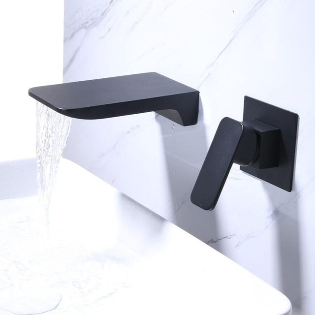 Modern square wall mounted waterfall bathroom faucet