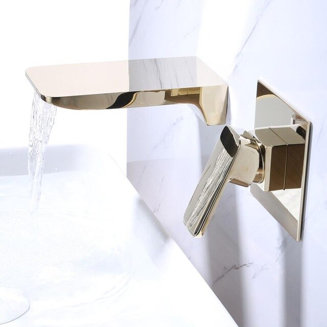 Modern square wall mounted waterfall bathroom faucet