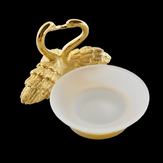 Gold Polished Brass Swan Bathroom Accessories