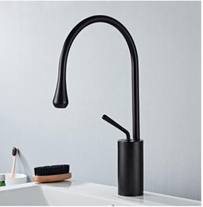 Brushed Gold-Black-White Tall Vessel Basin Bathroom Faucet