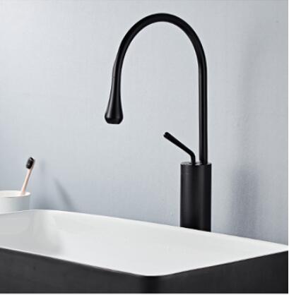 Brushed Gold-Black-White Tall Vessel Basin Bathroom Faucet