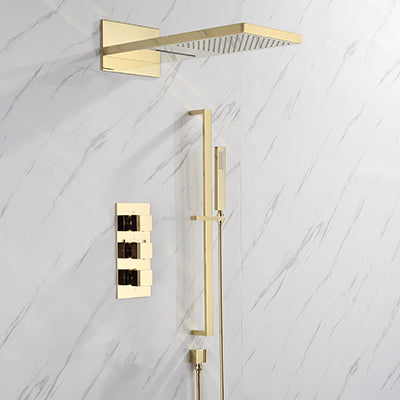 Gold polished - Matte Black-Chrome  Square 4 way  Way Thermostatic Waterfall Rain Head Shower Kit