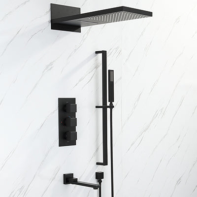 Gold polished - Matte Black-Chrome  Square 4 way  Way Thermostatic Waterfall Rain Head Shower Kit