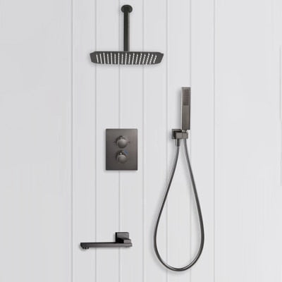 Gun metal  square 2 and 3 way thermostaitc shower kit