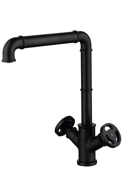 Prague-Black Industrial Victorian Hot and Cold Lever Tall and short bathroom faucet